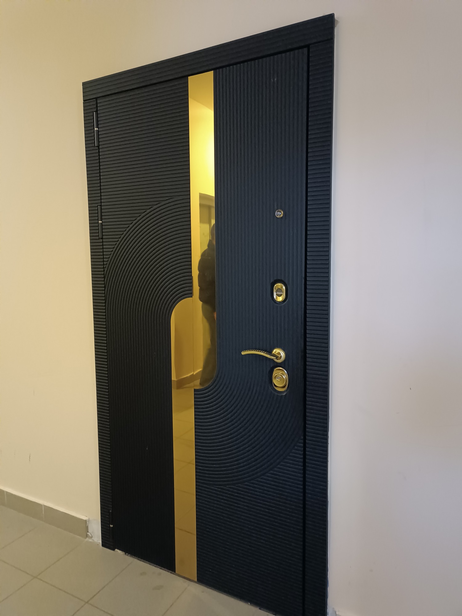 Входная дверь с латунной вставкой