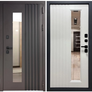 Входная дверь Термо Рейки Меланж Махагон Стеклопакет