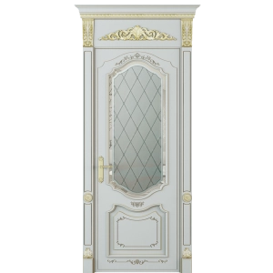 Дверь Модель №007 с фигурным стеклом ral 7035