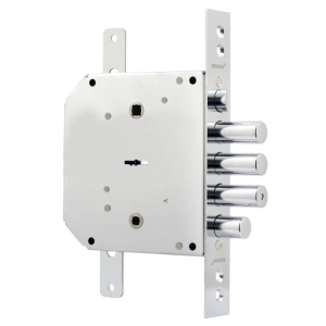 Замок врезной сувальдный с задвижкой и защелкой ЗВ9-6 ПКТЗ с тягами (прав.), 5 кл. /77404/