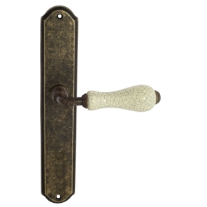 Дверная ручка Venezia COLOSSEO белая керамика паутинка на планке PL02 античная бронза