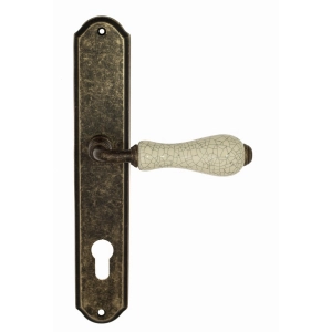 Дверная ручка Venezia COLOSSEO белая керамика паутинка CYL на планке PL02 античная бронза