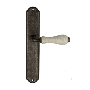 Дверная ручка Venezia COLOSSEO белая керамика паутинка на планке PL02 античное серебро