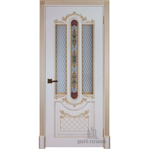 Дверь межкомнатная Александрия 2 Патина золото Эмаль слоновая кость Остекленная