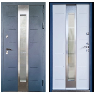 Входная дверь с терморазрывом Тундра с окном RAL 7024 муар/ белая матовая